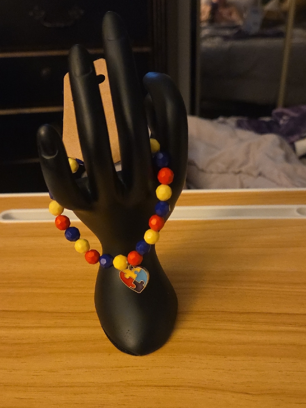 Multicolor Autisim Heart Puzzle Charm Beaded Bracelet - Women